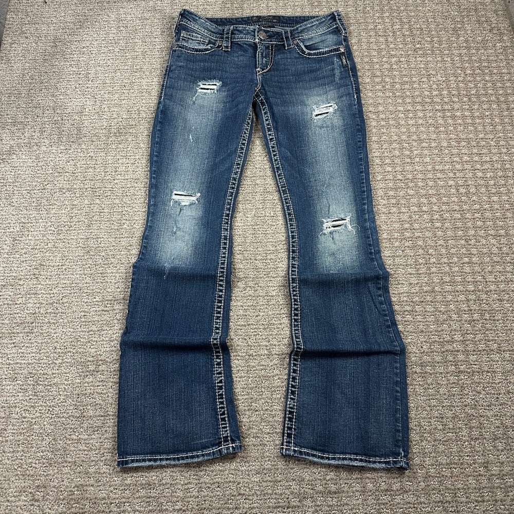 Y2K Silver Jeans Co Pioneer Bootcut Distressed Medium Wash Denim W29 L33